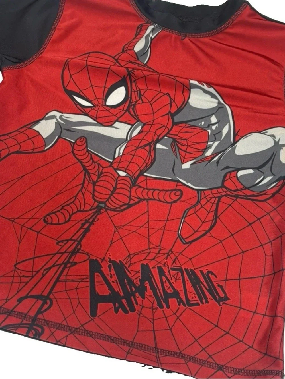 Marvel Spider-Man Boys Swim Set Size 7 Shirt & Swim Trunks Gray Red 2-Piece